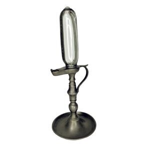 1800's Pewter Antique Whale Oil Timekeeping Clock Lamp Lantern Roman Numerals